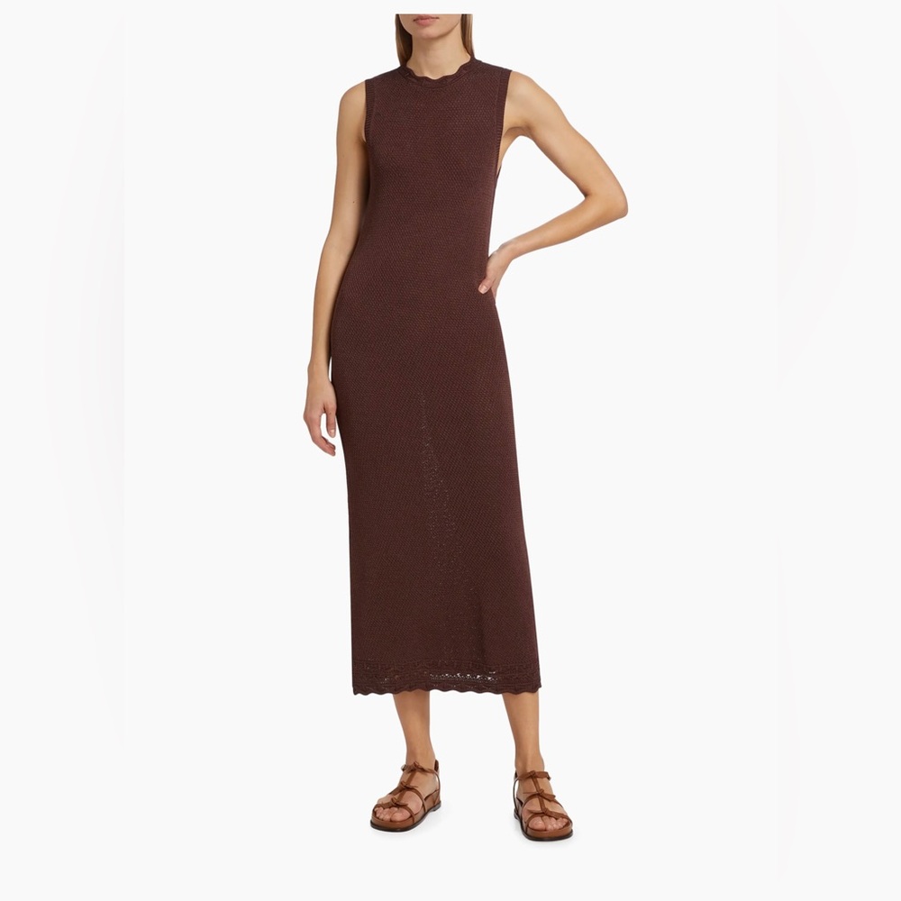 FRAME Open Stitch‎ Pointelle Knit Sleeveless Maxi Dress Brown